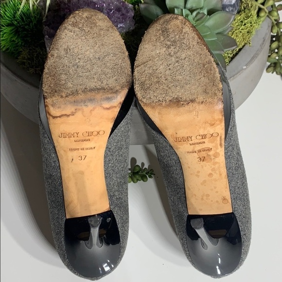 Jimmy Choo Felt Round Toe Platform Stiletto heels size 7 grey black - Picture 6 of 8